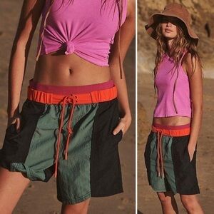 Free People FP Movement Sun Daze Board Shorts Navy Combo Colorblock Sz XS NWOT